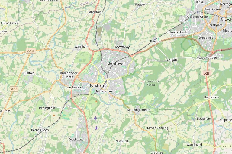 Map of Horsham and the surrounding area