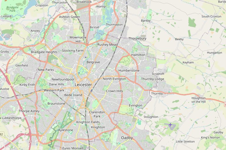 Map of Leicester and the surrounding area